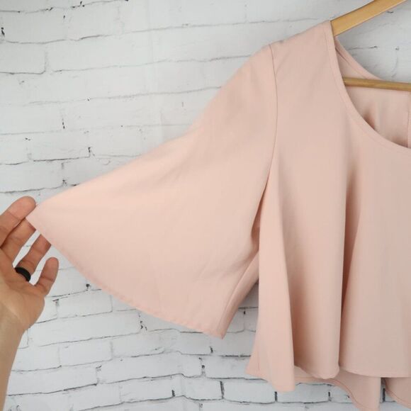 BAR III PEACH 1/2 SLEEVE SCOOP NECK FLOWY CROPPED TOP SIZE SMALL - Picture 4 of 6